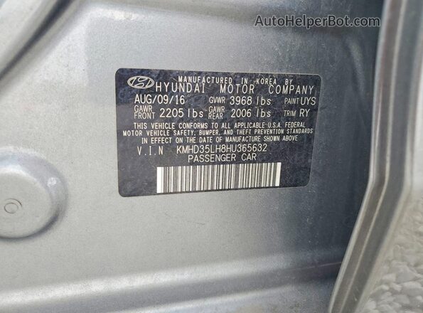 KMHD35LH8HU365632 2017 HYUNDAI ELANTRA Gray ძრავის განყოფილების ხედი