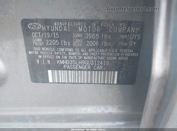 KMHD35LH9GU312419 2016 HYUNDAI ELANTRA GT Gray Вид підкапотного простору