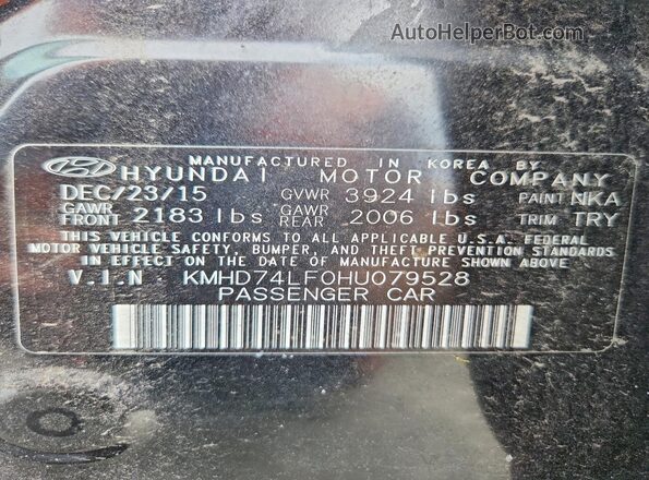 KMHD74LF0HU079528 2017 HYUNDAI ELANTRA Black VIN კოდის სტიკერის ხედი