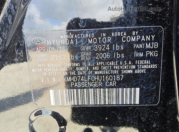 KMHD74LF0HU160187 2017 HYUNDAI ELANTRA Black Շարժիչի բաժամունքի տեսք