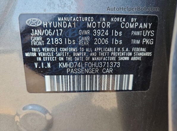 KMHD74LF0HU371373 2017 HYUNDAI ELANTRA Gray ძრავის განყოფილების ხედი
