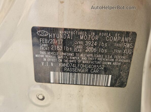 KMHD74LF0HU408552 2017 HYUNDAI ELANTRA Beige Շարժիչի բաժամունքի տեսք