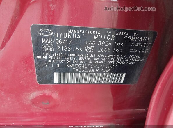 KMHD74LF0HU421527 2017 HYUNDAI ELANTRA Red Вид підкапотного простору