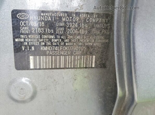 KMHD74LF0KU790105 2019 HYUNDAI ELANTRA Gray ძრავის განყოფილების ხედი