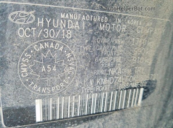 KMHD74LF0KU805721 2019 HYUNDAI ELANTRA Черный Вид подкапотного пространства
