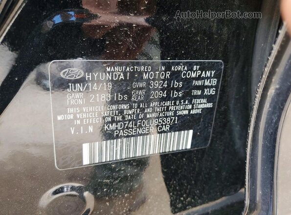 KMHD74LF0LU953871 2020 HYUNDAI ELANTRA Black ძრავის განყოფილების ხედი