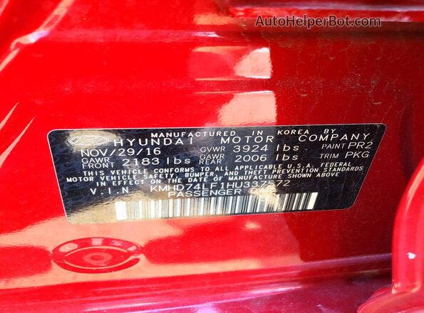 KMHD74LF1HU337572 2017 HYUNDAI ELANTRA Red VIN sticker view