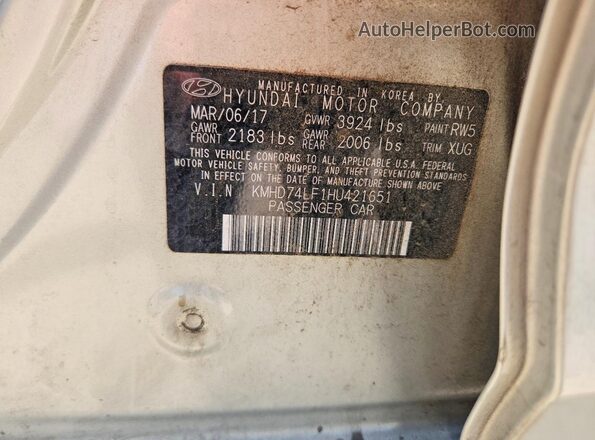 KMHD74LF1HU421651 2017 HYUNDAI ELANTRA Tan Շարժիչի բաժամունքի տեսք