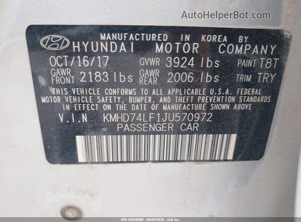 KMHD74LF1JU570972 2018 HYUNDAI ELANTRA Silver Engine compartment view