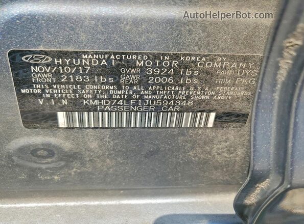 KMHD74LF1JU594348 2018 HYUNDAI ELANTRA Gray Widok komory silnika