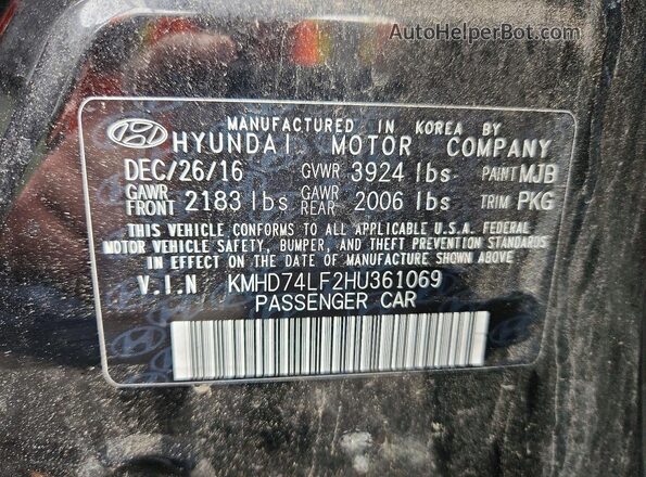 KMHD74LF2HU361069 2017 HYUNDAI ELANTRA Black Շարժիչի բաժամունքի տեսք