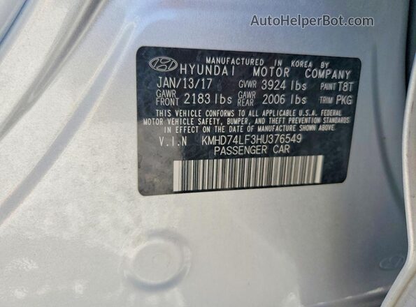 KMHD74LF3HU376549 2017 HYUNDAI ELANTRA Silver Вид підкапотного простору