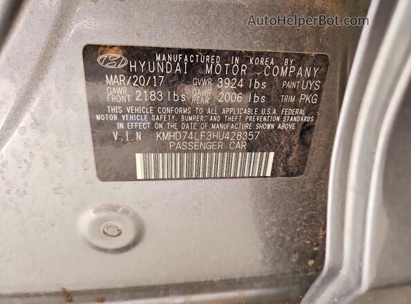 KMHD74LF3HU428357 2017 HYUNDAI ELANTRA Gray 