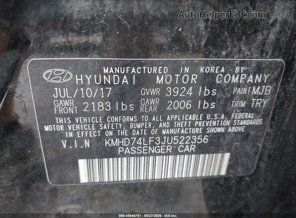 KMHD74LF3JU522356 2018 HYUNDAI ELANTRA Черный Вид подкапотного пространства