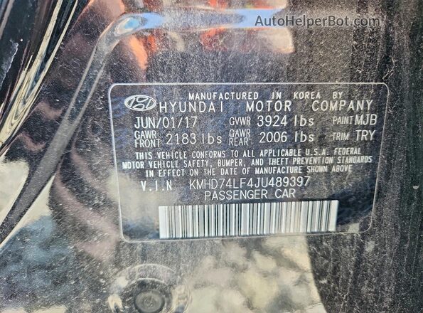 KMHD74LF4JU489397 2018 HYUNDAI ELANTRA Black Vista del compartimento del motor