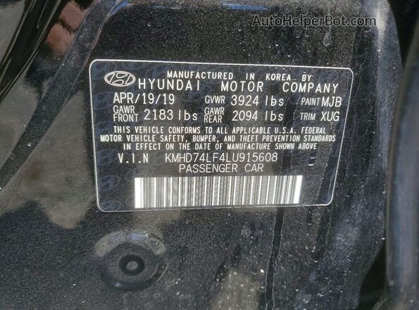 KMHD74LF4LU915608 2020 HYUNDAI ELANTRA Black ძრავის განყოფილების ხედი