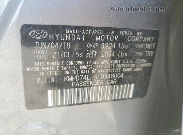 KMHD74LF5LU948004 2020 HYUNDAI ELANTRA Gray Вид наклейки з VIN-кодом