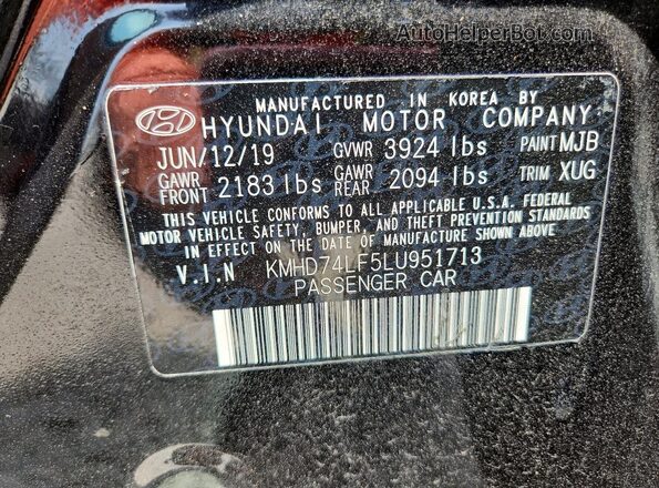 KMHD74LF5LU951713 2020 HYUNDAI ELANTRA Black VIN կոդի պիտակի տեսք