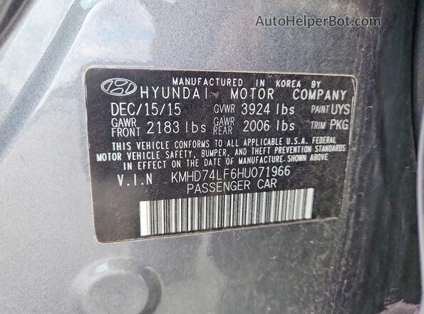 KMHD74LF6HU071966 2017 HYUNDAI ELANTRA Gray Vista del compartimento del motor
