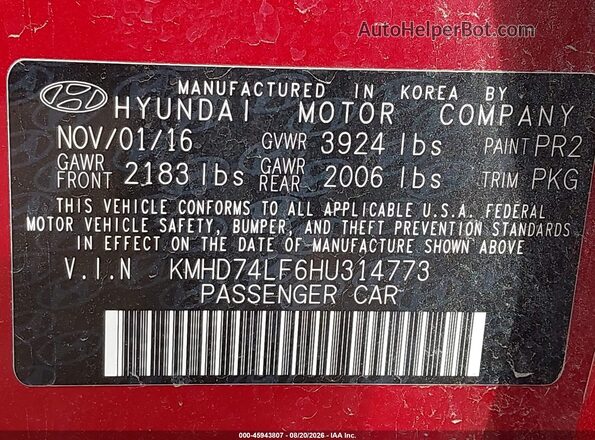 KMHD74LF6HU314773 2017 HYUNDAI ELANTRA Champagne Widok komory silnika
