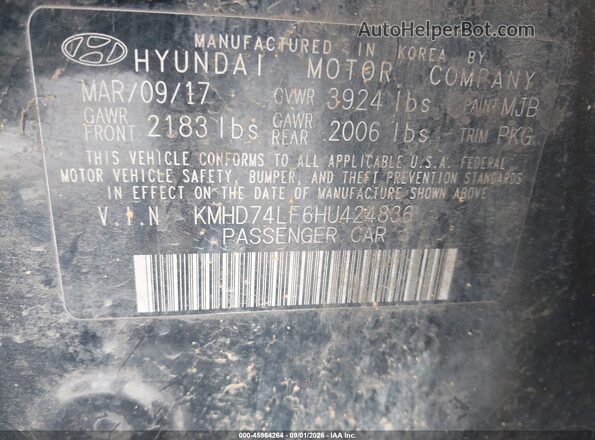KMHD74LF6HU424836 2017 HYUNDAI ELANTRA Black Вид підкапотного простору