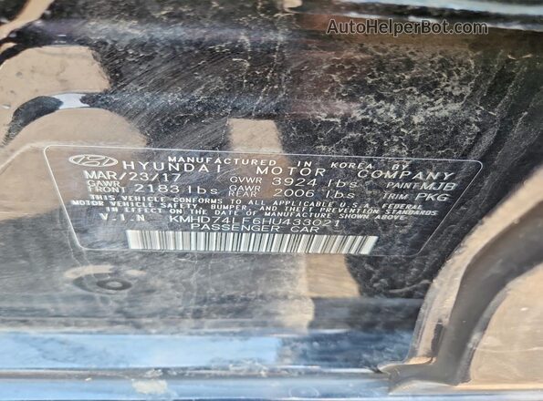 KMHD74LF6HU433021 2017 HYUNDAI ELANTRA Black Вид підкапотного простору