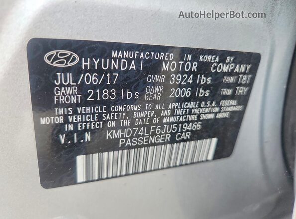 KMHD74LF6JU519466 2018 HYUNDAI ELANTRA Silver Widok komory silnika