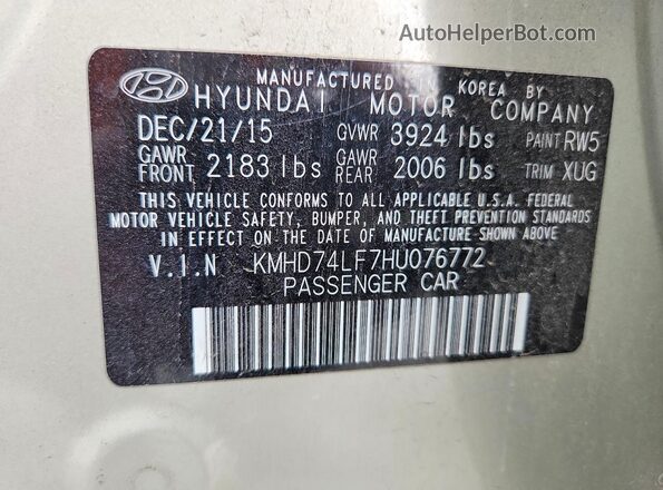 KMHD74LF7HU076772 2017 HYUNDAI ELANTRA Cream Вид підкапотного простору
