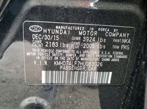 KMHD74LF7HU083026 2017 HYUNDAI ELANTRA Black Widok naklejki z numerem VIN