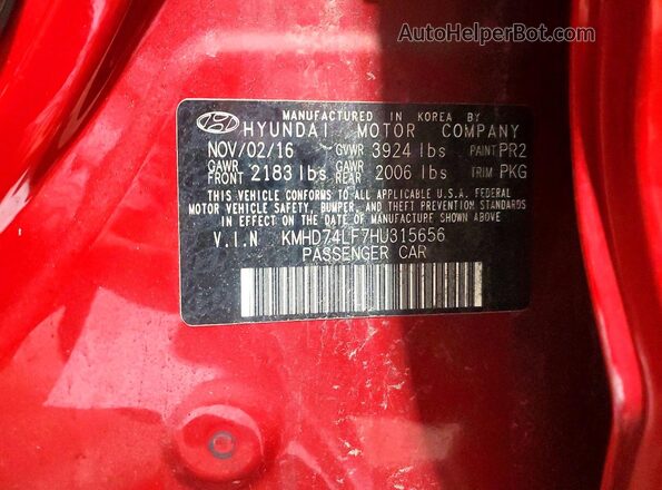 KMHD74LF7HU315656 2017 HYUNDAI ELANTRA Бордовый Вид подкапотного пространства