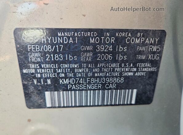 KMHD74LF8HU398868 2017 HYUNDAI ELANTRA Золотой Вид наклейки с VIN-кодом