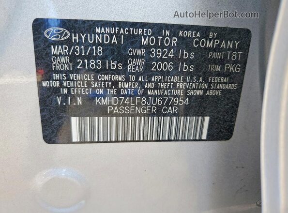 KMHD74LF8JU677954 2018 HYUNDAI ELANTRA Silver Вид підкапотного простору
