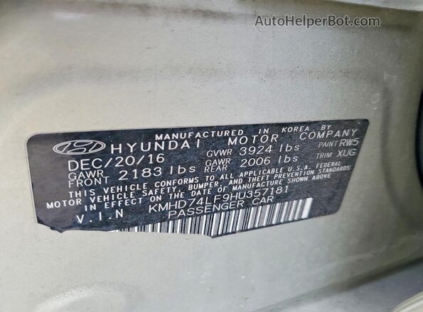 KMHD74LF9HU357181 2017 HYUNDAI ELANTRA Beige Вид підкапотного простору