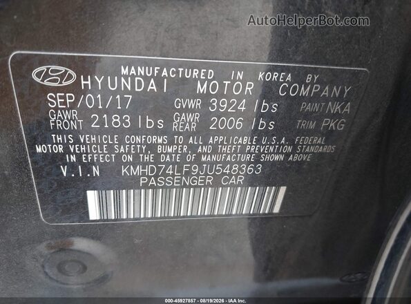 KMHD74LF9JU548363 2018 HYUNDAI ELANTRA Black Widok komory silnika