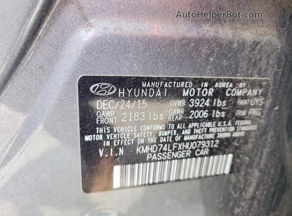 KMHD74LFXHU079312 2017 HYUNDAI ELANTRA Серый Вид подкапотного пространства