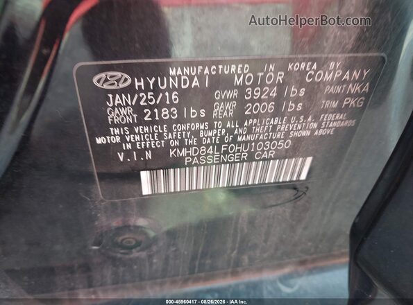 KMHD84LF0HU103050 2017 HYUNDAI ELANTRA Черный Вид подкапотного пространства