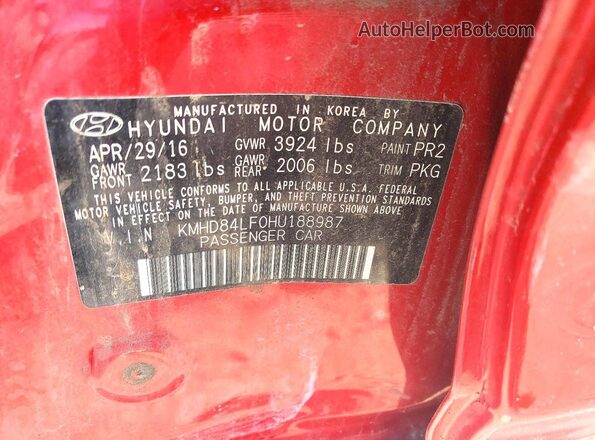 KMHD84LF0HU188987 2017 HYUNDAI ELANTRA Red Вид підкапотного простору