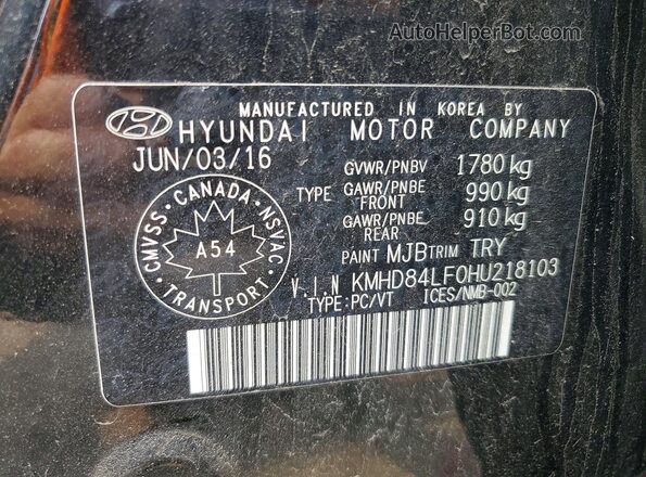 KMHD84LF0HU218103 2017 HYUNDAI ELANTRA Black VIN კოდის სტიკერის ხედი