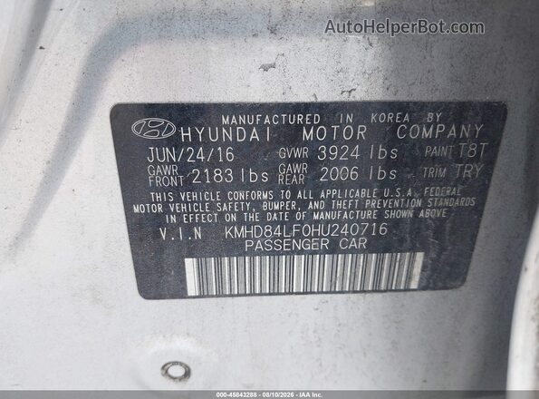 KMHD84LF0HU240716 2017 HYUNDAI ELANTRA Silver Շարժիչի բաժամունքի տեսք