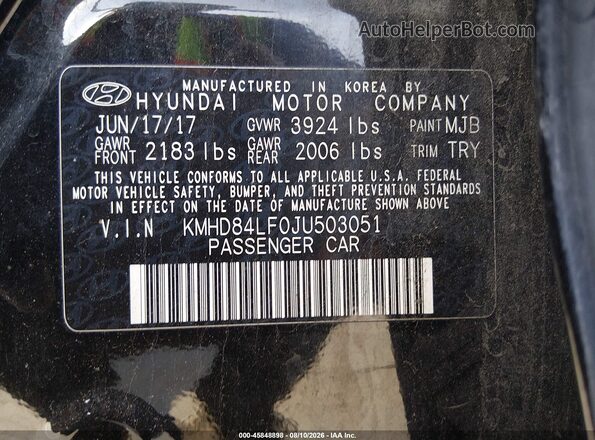 KMHD84LF0JU503051 2018 HYUNDAI ELANTRA Black Շարժիչի բաժամունքի տեսք