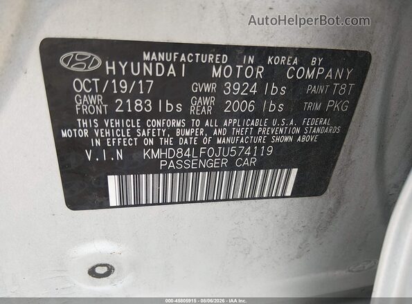 KMHD84LF0JU574119 2018 HYUNDAI ELANTRA Silver Engine compartment view