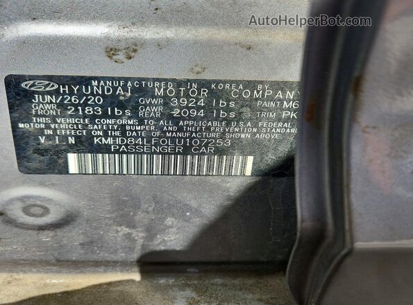 KMHD84LF0LU107253 2020 HYUNDAI ELANTRA Gray ძრავის განყოფილების ხედი