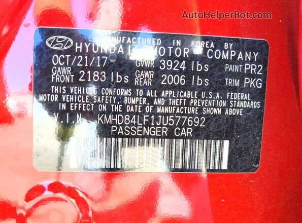KMHD84LF1JU577692 2018 HYUNDAI ELANTRA Red Շարժիչի բաժամունքի տեսք