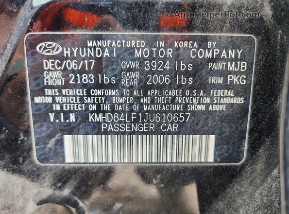 KMHD84LF1JU610657 2018 HYUNDAI ELANTRA Black 
