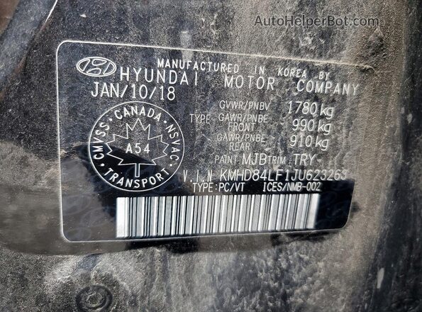 KMHD84LF1JU623263 2018 HYUNDAI ELANTRA Black VIN կոդի պիտակի տեսք