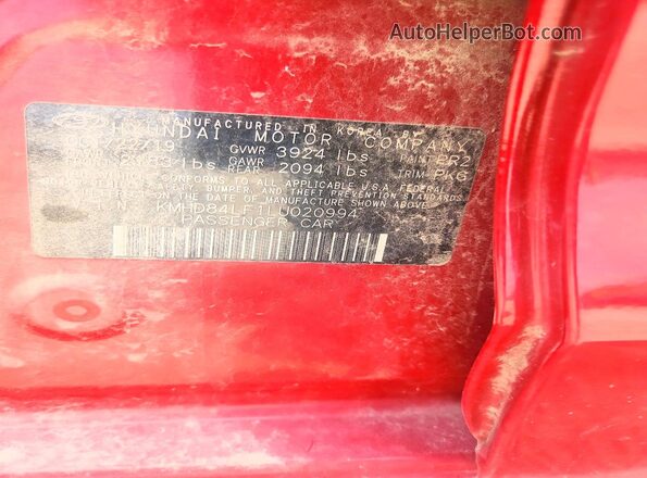 KMHD84LF1LU020994 2020 HYUNDAI ELANTRA Red Widok komory silnika