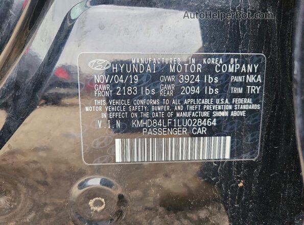 KMHD84LF1LU028464 2020 HYUNDAI ELANTRA Black Vista del compartimento del motor
