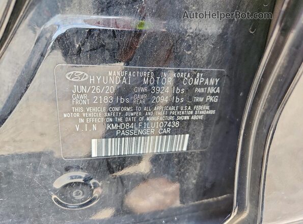 KMHD84LF1LU107438 2020 HYUNDAI ELANTRA Black ძრავის განყოფილების ხედი