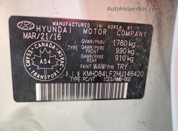 KMHD84LF2HU146420 2017 HYUNDAI ELANTRA White Շարժիչի բաժամունքի տեսք