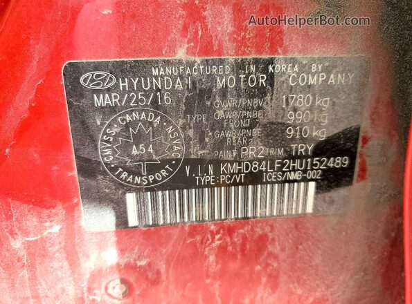 KMHD84LF2HU152489 2017 HYUNDAI ELANTRA Red ძრავის განყოფილების ხედი